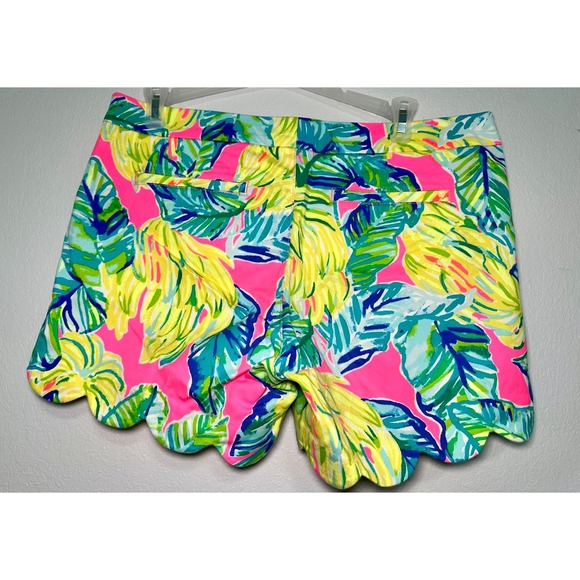 Lilly Pulitzer Shorts Scalloped Hem Banana Leaf Print Pink Blue Yellow Size 6 - Picture 2 of 3